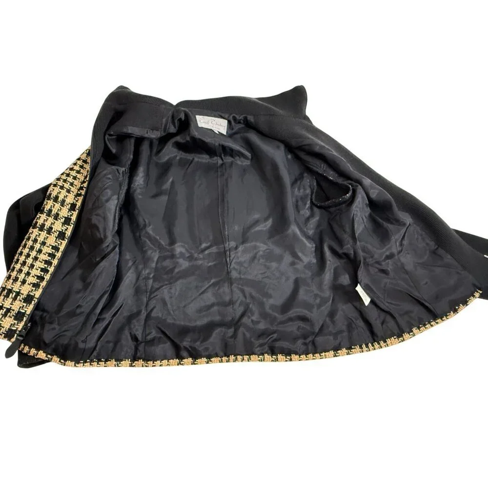 Vintage Emil‎ Rutenburg Womens Houndstooth Cardigan Jacket Black & Camel Size L